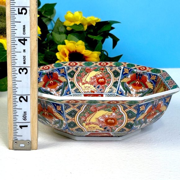 Toyo Nishiki Imari Intricate Floral Japanese Porcelain Octagon Shaped Bowl Japan - Picture 8 of 8
